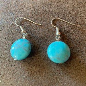 Silver Toned Earrings with Turquoise Look Stone